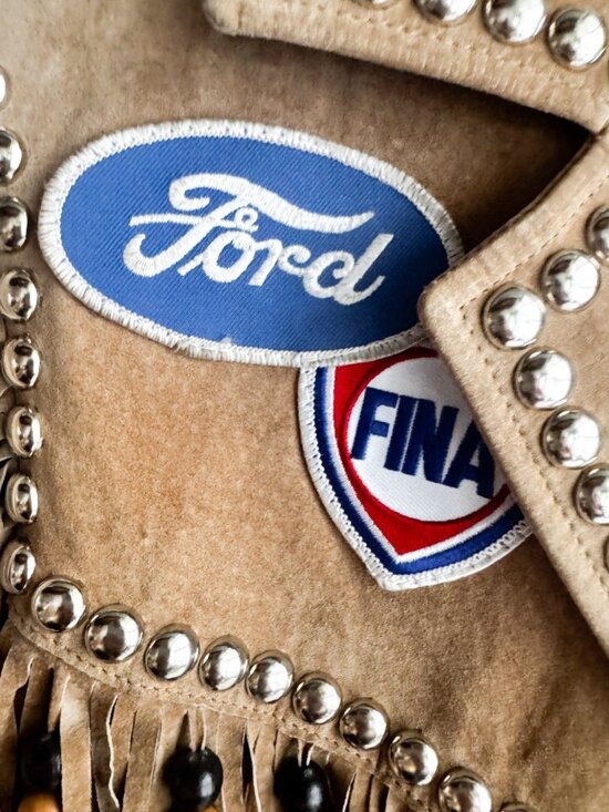 Vintage Light Beige Fringe Suede Jacket with Patches S - Picture 9 of 16